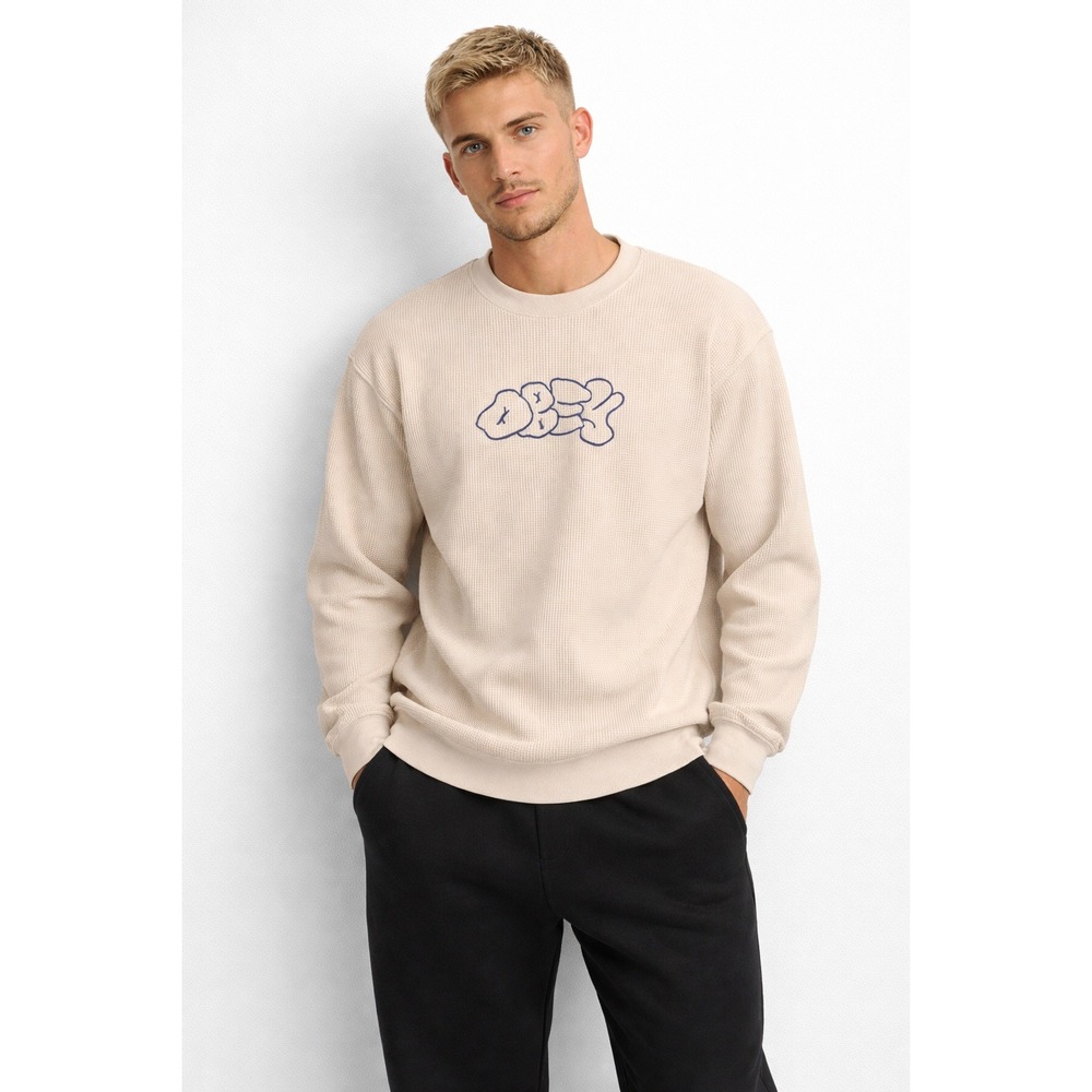 Obey Men's‎ Cream Beige Sweater Long Sleeve Thermal Shirt L